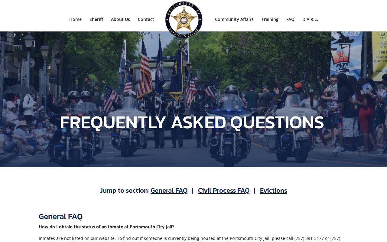 Portsmouth Sheriff’s Office FAQ about inmate-list availability