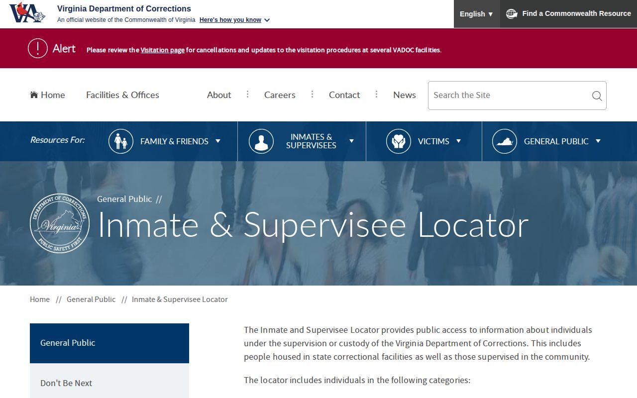Portsmouth state-custody record lookup at the Virginia Department of Corrections locator